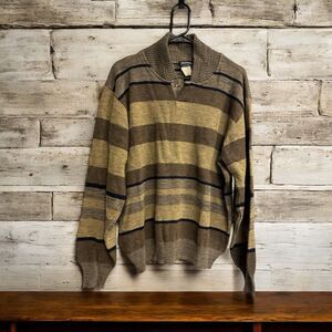 VTG Silverwoods Men’s M Shawl Collar Pullover Striped Tan Color Block Made Italy